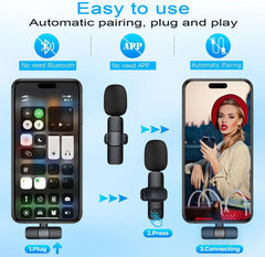 Wireless Lavalier Microphone for Iphone/Android/Ipad/Laptop, Mini Microphone, Microphone for Type-C Phone, Wireless Microphones, Microphone for Video Recording, Youtube, Vlog, Tiktok, Interview